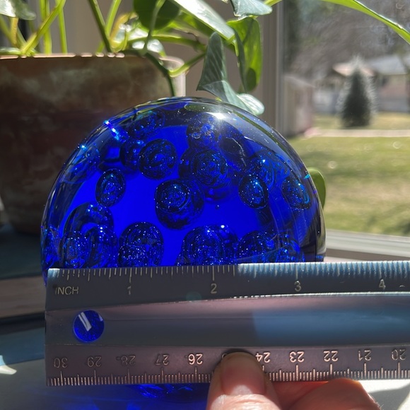 Art Sphere Paperweight Vintage MCM Cobalt Blue Glass Textured Bubbles 5x5 heavy - Picture 12 of 13